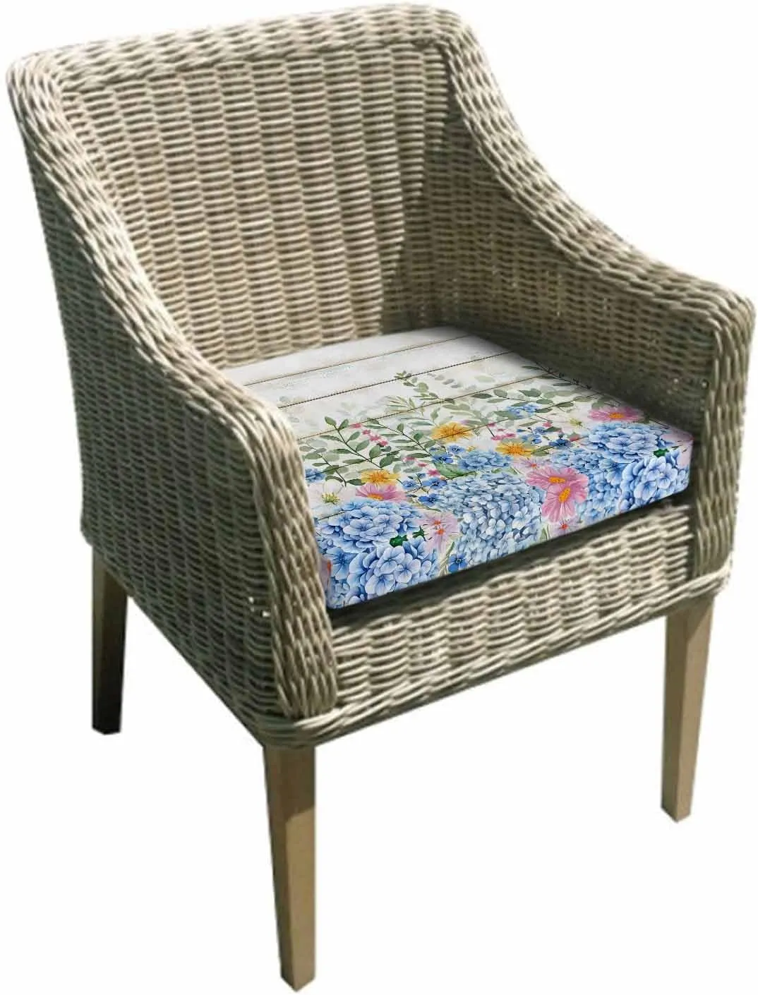 Blue Spring Floral Outdoor Cushion Chair Cover Set of 2 - Waterproof Couch Seat Covers, Summer Botanical Pastoral Wooden Patio Furniture Protector Cushions Slipcovers for Sofa/RV, 22"x20"x4"