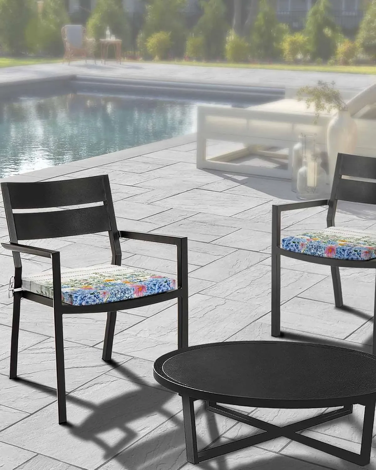 Blue Spring Floral Outdoor Cushion Chair Cover Set of 2 - Waterproof Couch Seat Covers, Summer Botanical Pastoral Wooden Patio Furniture Protector Cushions Slipcovers for Sofa/RV, 22"x20"x4"