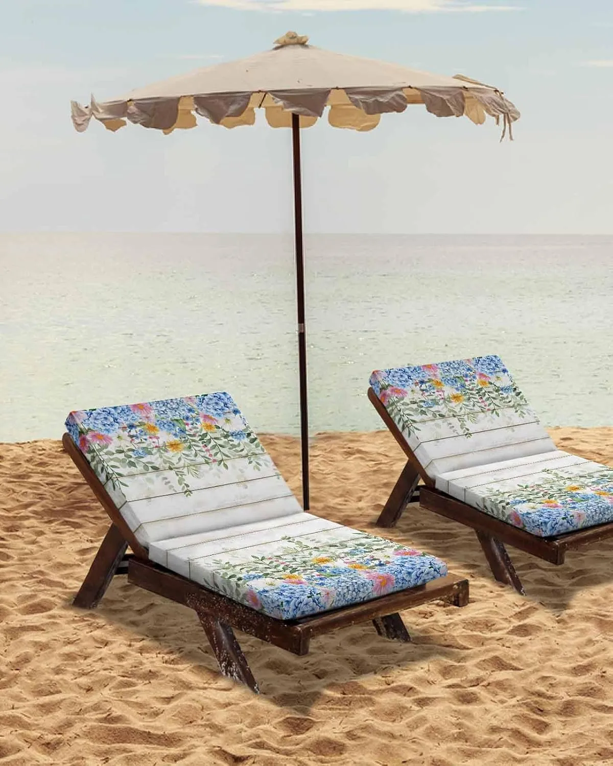 Blue Spring Floral Outdoor Cushion Chair Cover Set of 2 - Waterproof Couch Seat Covers, Summer Botanical Pastoral Wooden Patio Furniture Protector Cushions Slipcovers for Sofa/RV, 22"x20"x4"