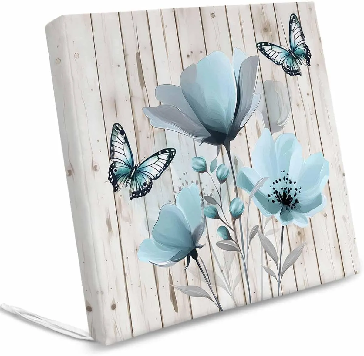 Blue Tulip Outdoor Cushion Chair Cover Set of 2 - Waterproof Couch Seat Covers, Country Spring Butterfly Floral Wooden Grain Patio Furniture Protector Cushions Slipcovers for Sofa/RV, 24"x24"x4"