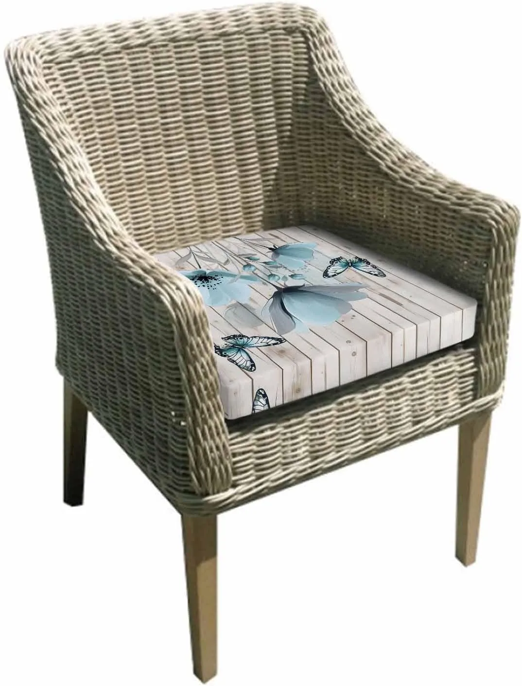 Blue Tulip Outdoor Cushion Chair Cover Set of 2 - Waterproof Couch Seat Covers, Country Spring Butterfly Floral Wooden Grain Patio Furniture Protector Cushions Slipcovers for Sofa/RV, 24"x24"x4"