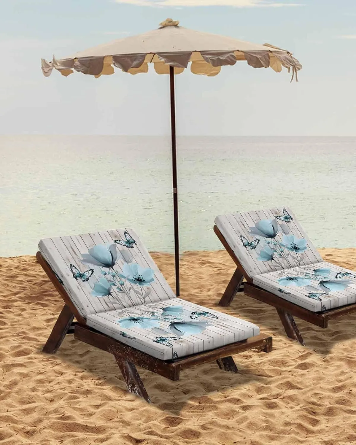 Blue Tulip Outdoor Cushion Chair Cover Set of 2 - Waterproof Couch Seat Covers, Country Spring Butterfly Floral Wooden Grain Patio Furniture Protector Cushions Slipcovers for Sofa/RV, 24"x24"x4"
