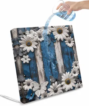 Blue White Daisy Outdoor Cushion Chair Cover Set of 4 - Waterproof Couch Seat Covers, Vintage Farmhouse Butterfly Floral Wood Patio Furniture Protector Cushions Slipcovers for Sofa/RV, 22"x22"x4"