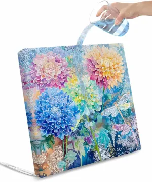 Blue Yellow Spring Floral Outdoor Cushion Chair Cover Set of 4 - Waterproof Couch Seat Covers, Watercolor Summer Botanical Patio Furniture Protector Cushions Slipcovers for Sofa/RV, 22"x22"x4"