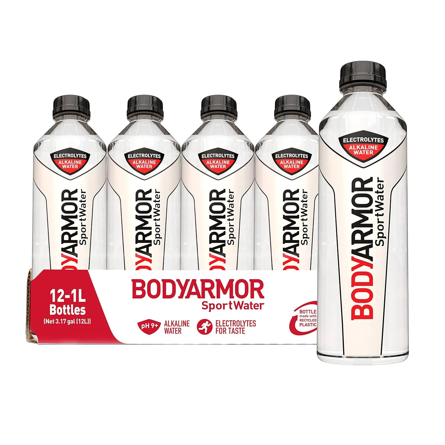 BODYARMOR SportWater Alkaline Water, Superior Hydration, High Alkaline Water pH 9 , Electrolytes, Perfect for your Active Lifestyle, 1 Liter (Pack of 12)