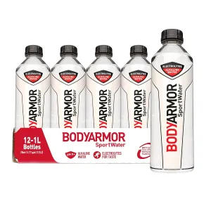 BODYARMOR SportWater Alkaline Water, Superior Hydration, High Alkaline Water pH 9 , Electrolytes, Perfect for your Active Lifestyle, 1 Liter (Pack of 12)