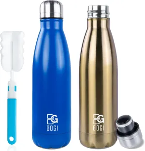 BOGI 2 Pack 17oz Insulated Water Bottle Double Wall Vacuum Stainless Steel Water Bottles, Leak Proof Metal Sports Water Bottle Keeps Drink Hot & Cold - Perfect for Outdoor Sports Camping (Cham Dblue)