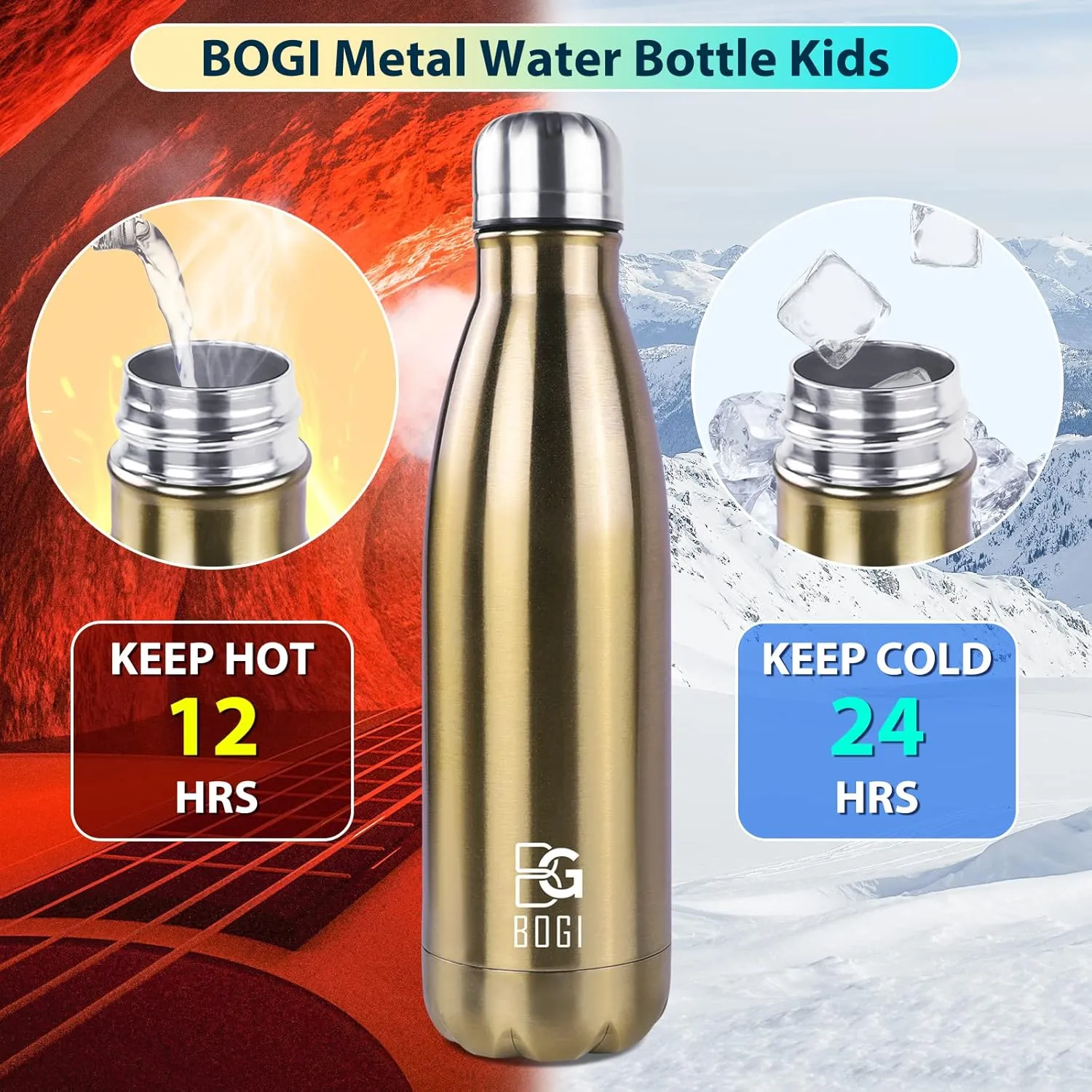 BOGI 2 Pack 17oz Insulated Water Bottle Double Wall Vacuum Stainless Steel Water Bottles, Leak Proof Metal Sports Water Bottle Keeps Drink Hot & Cold - Perfect for Outdoor Sports Camping (Cham Dblue)