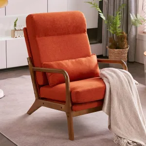 Bonnlo High Back Linen Burnt Orange Mid Century Modern Accent Chair, Soild Wood Padding Lounge Armchairs Side Sitting Chairs for Living Room, Bedroom, Guest Room
