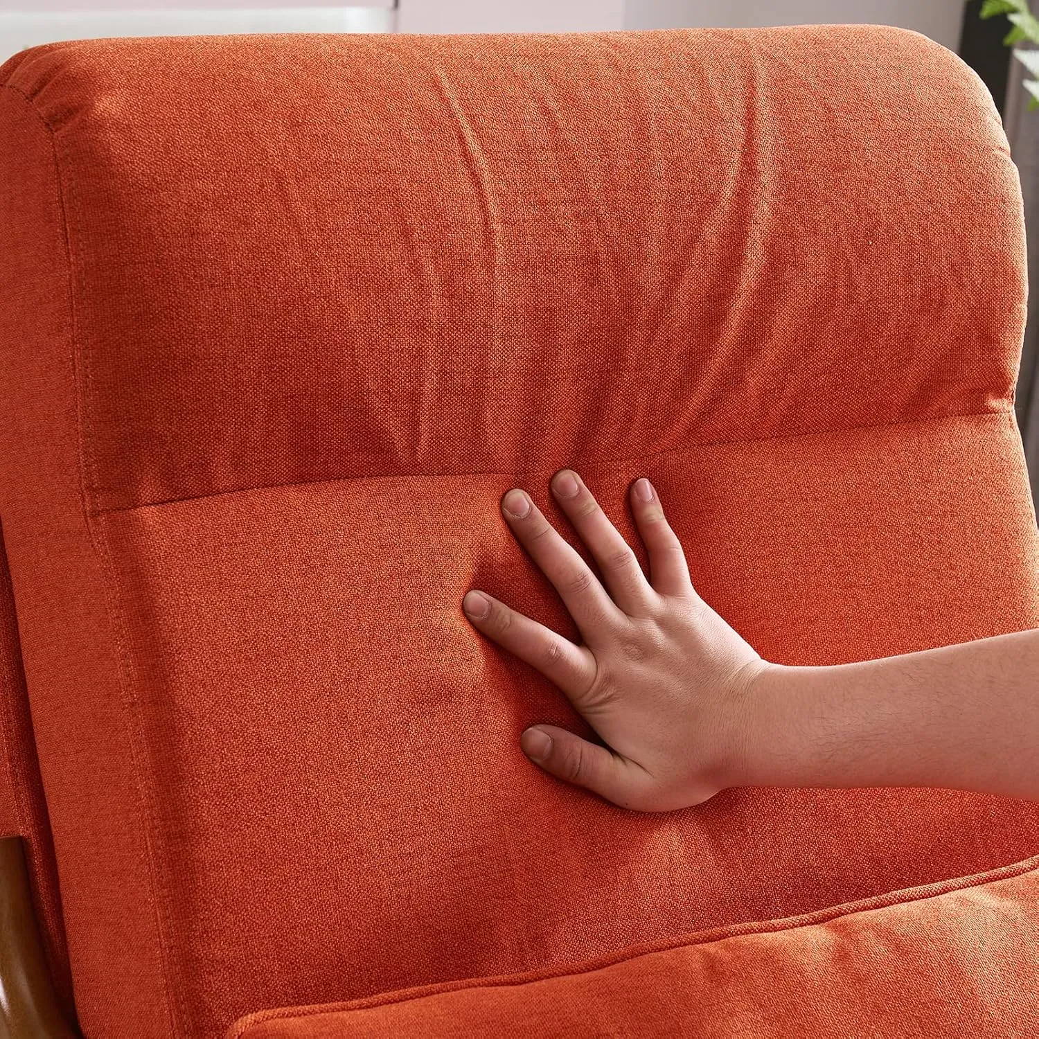 Bonnlo High Back Linen Burnt Orange Mid Century Modern Accent Chair, Soild Wood Padding Lounge Armchairs Side Sitting Chairs for Living Room, Bedroom, Guest Room