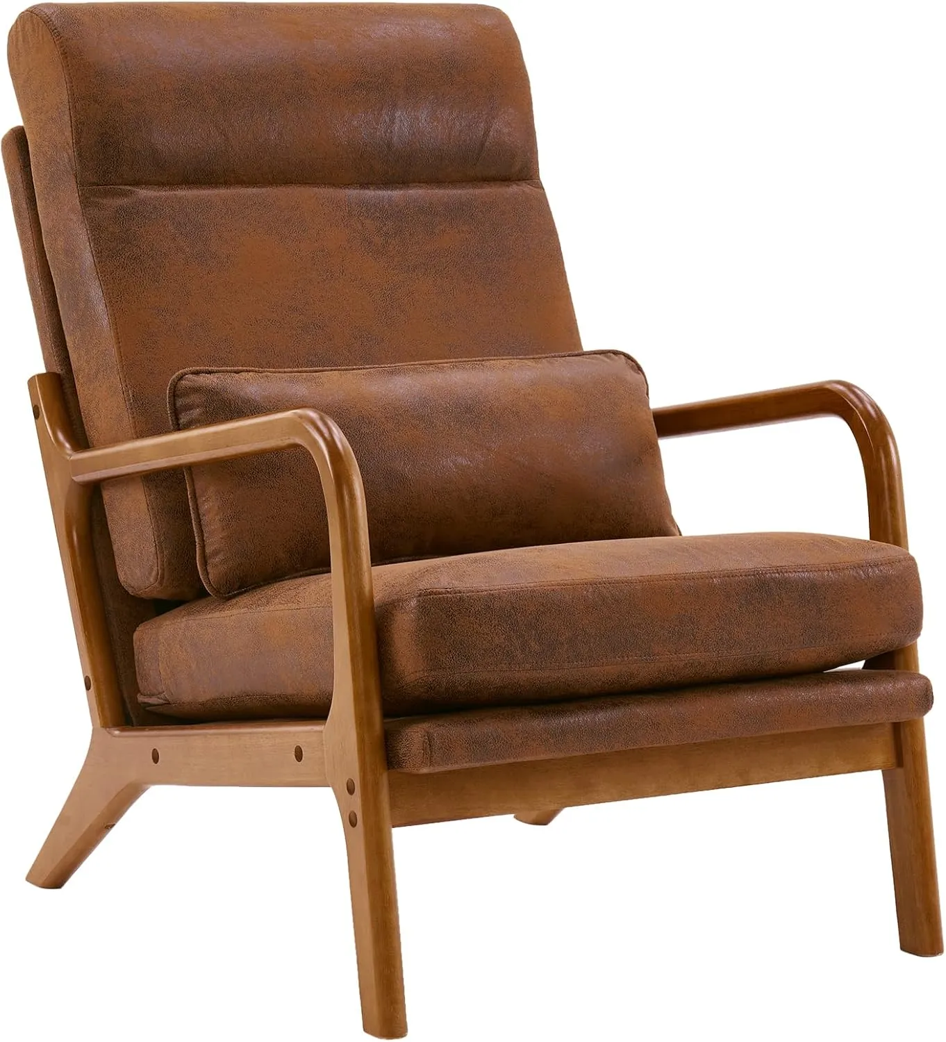 Bonnlo High Back Microfiber Rustic Mid Century Modern Accent Chair, Soild Wood Padding Lounge Armchairs Side Sitting Chairs for Living Room, Bedroom, Guest Room
