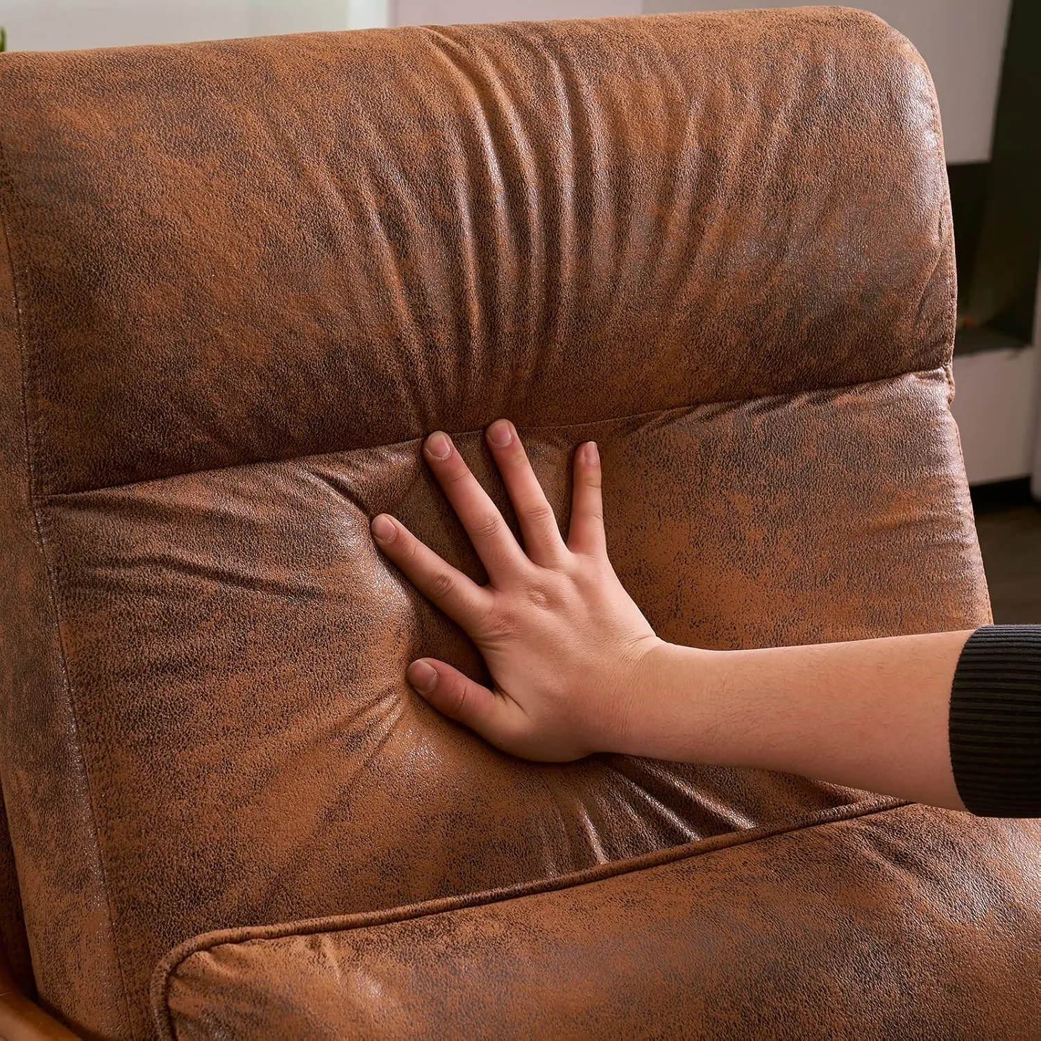 Bonnlo High Back Microfiber Rustic Mid Century Modern Accent Chair, Soild Wood Padding Lounge Armchairs Side Sitting Chairs for Living Room, Bedroom, Guest Room