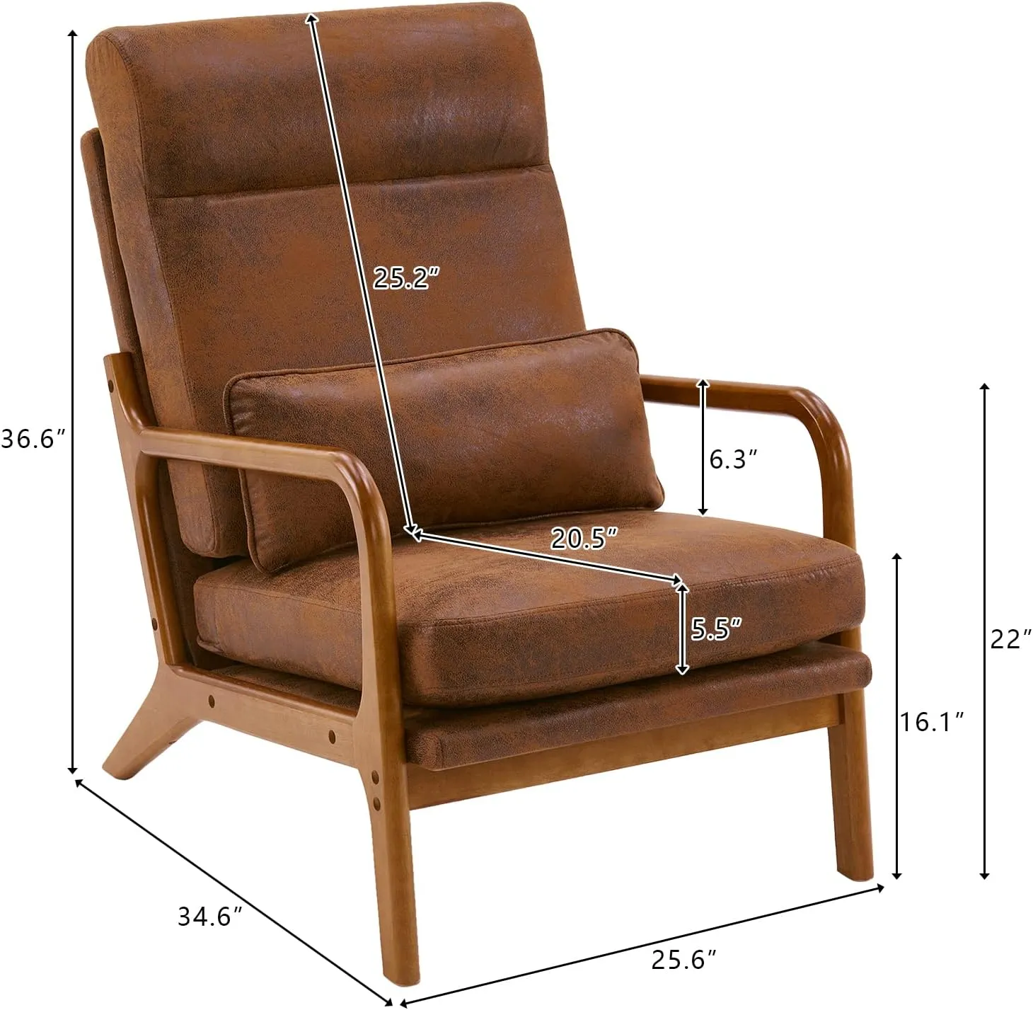 Bonnlo High Back Microfiber Rustic Mid Century Modern Accent Chair, Soild Wood Padding Lounge Armchairs Side Sitting Chairs for Living Room, Bedroom, Guest Room