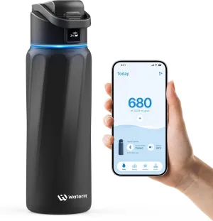 BOOST Smart Water Bottle with Reminder & Tracker - Double Wall Vacuum Insulated Stainless Steel, Wide Mouth 32 oz, Ideal Gift - Black