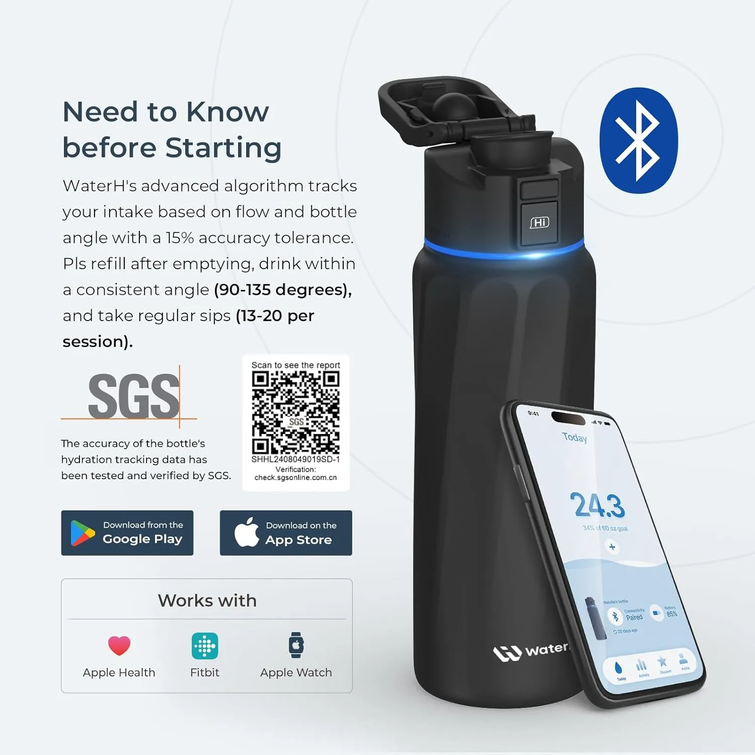 BOOST Smart Water Bottle with Reminder & Tracker - Double Wall Vacuum Insulated Stainless Steel, Wide Mouth 32 oz, Ideal Gift - Black