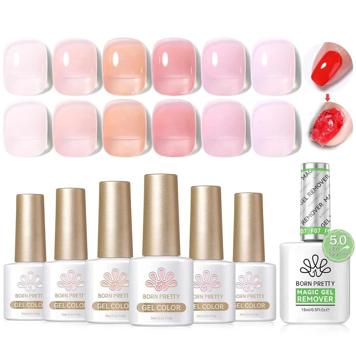 BORN PRETTY Jelly Gel Nail Polish with New Upgraded Gentle Formula Magic Gel Nail Polish Remover