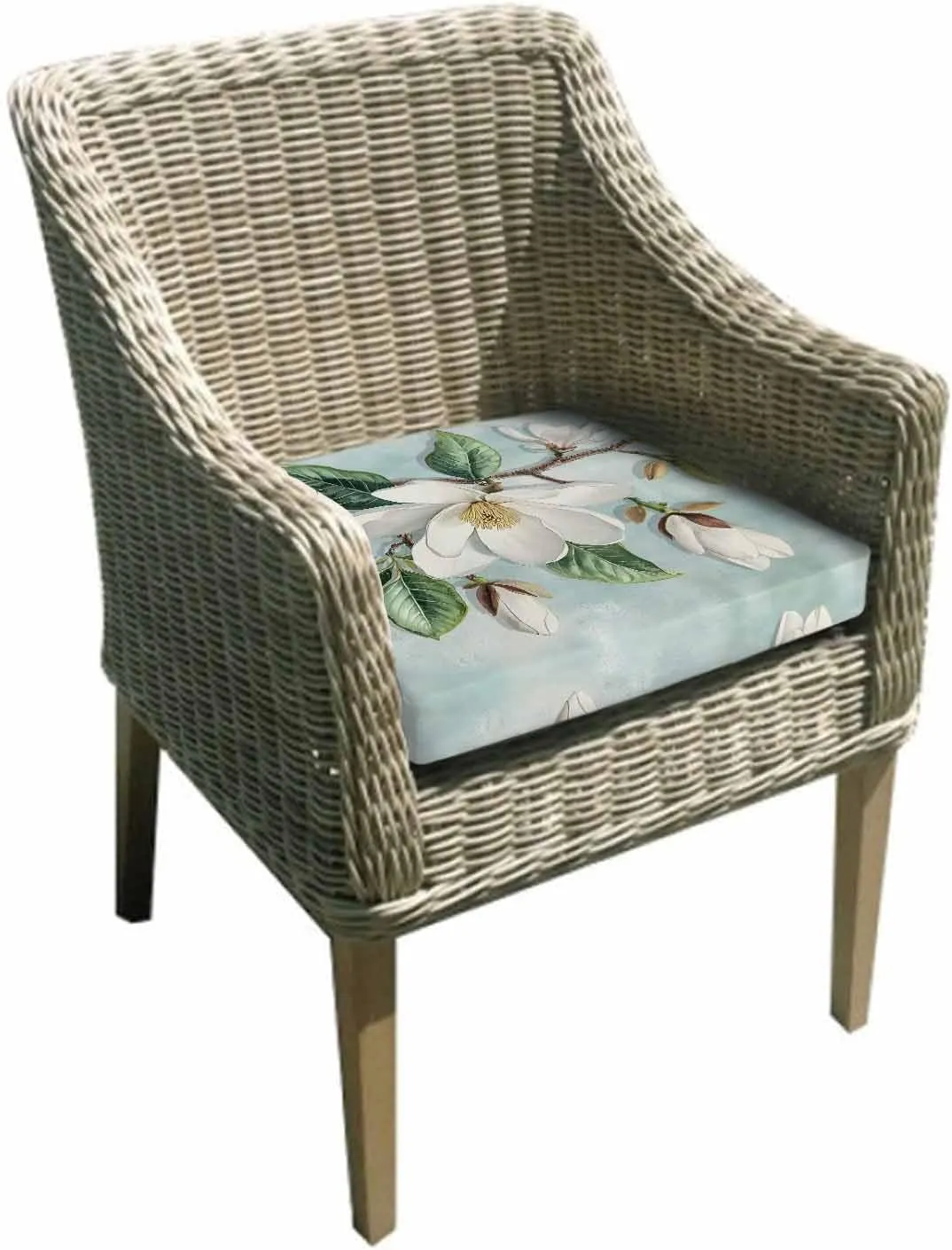 Botanical Floral Outdoor Cushion Chair Cover Set of 2 - Waterproof Couch Seat Covers, Pastoral Magnolia Flowers Leaves Plant Patio Furniture Protector Cushions Slipcovers for Sofa/RV, 22"x22"x4"