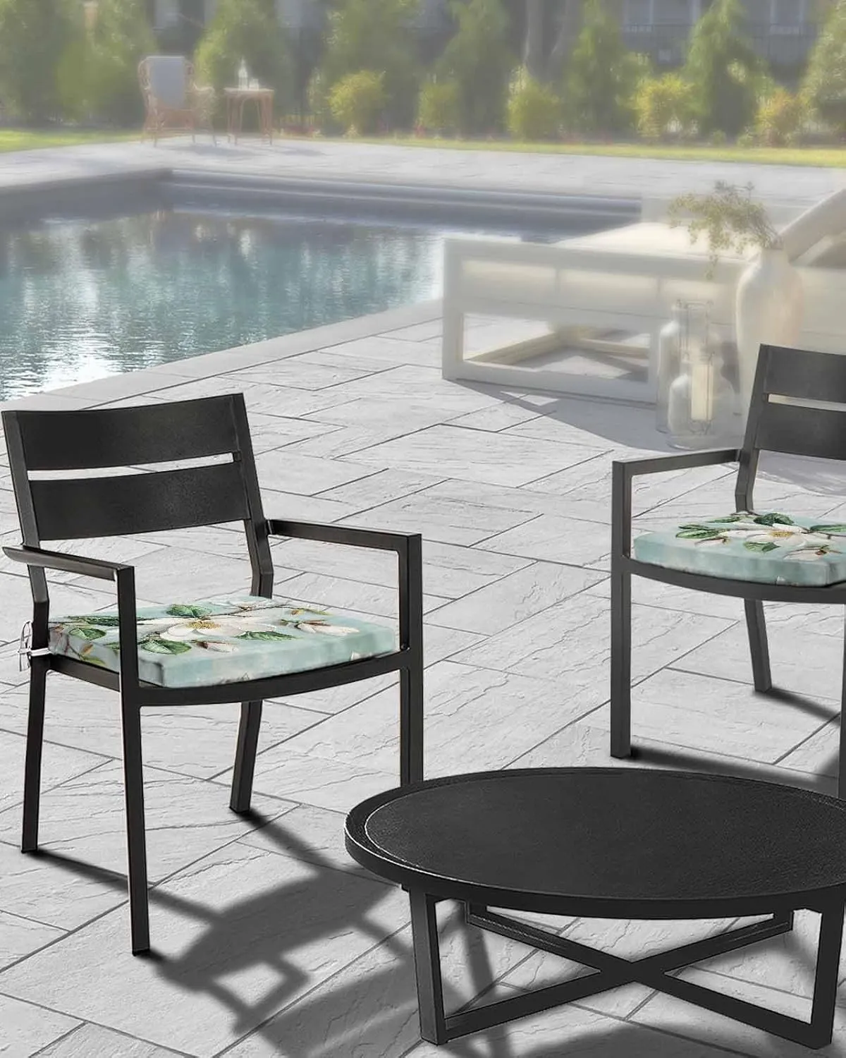 Botanical Floral Outdoor Cushion Chair Cover Set of 2 - Waterproof Couch Seat Covers, Pastoral Magnolia Flowers Leaves Plant Patio Furniture Protector Cushions Slipcovers for Sofa/RV, 22"x22"x4"