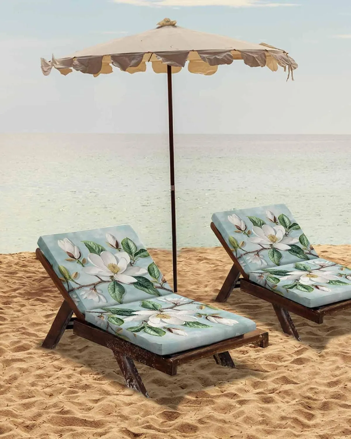 Botanical Floral Outdoor Cushion Chair Cover Set of 2 - Waterproof Couch Seat Covers, Pastoral Magnolia Flowers Leaves Plant Patio Furniture Protector Cushions Slipcovers for Sofa/RV, 22"x22"x4"
