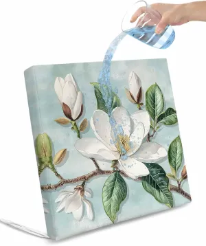 Botanical Floral Outdoor Cushion Chair Cover Set of 2 - Waterproof Couch Seat Covers, Pastoral Magnolia Flowers Leaves Plant Patio Furniture Protector Cushions Slipcovers for Sofa/RV, 22"x22"x4"
