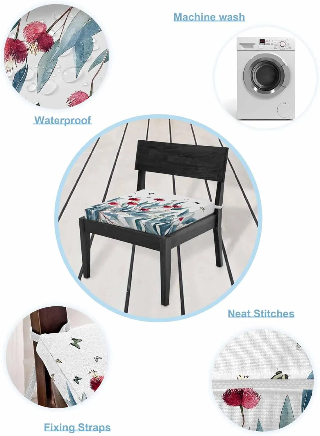Botanical Leaves Outdoor Cushion Chair Cover Set of 4 - Waterproof Couch Seat Covers, Spring Floral Butterfly Pastoral Patio Furniture Protector Cushions Slipcovers for Sofa/RV, 22"x22"x4"
