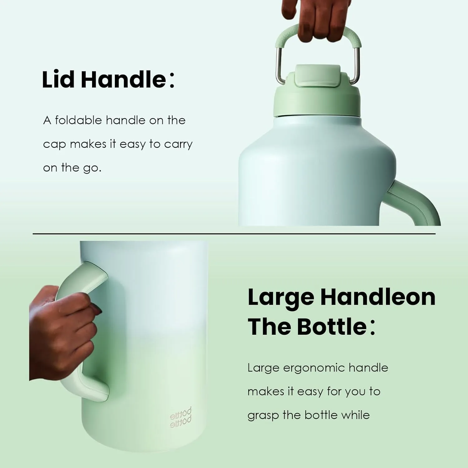 BOTTLE BOTTLE Insulated Water Bottle 64 oz with Straw and Dual-use Lid Stainless Steel Water Bottle with Handle Vacuum Insulated Jug for Workout and Sports green gradient