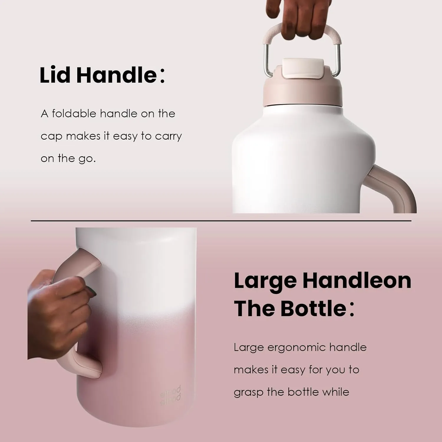 BOTTLE BOTTLE Insulated Water Bottle 64 oz with Straw and Dual-use Lid Stainless Steel Water Bottle with Handle Vacuum Stainless Steel Jug for Workout and Sports pink gradient