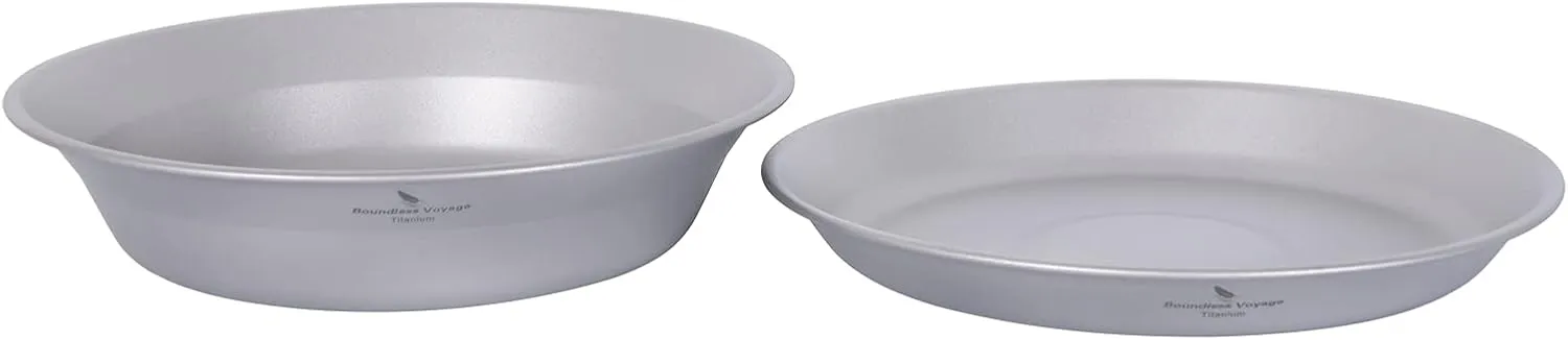 Boundless Voyage Ultralight Titanium Bowl Pan Plate Dish with Carry Bag Outdoor Camping Portable Tableware Cookware (2 Pcs Set (Shallow Bowl Plate))