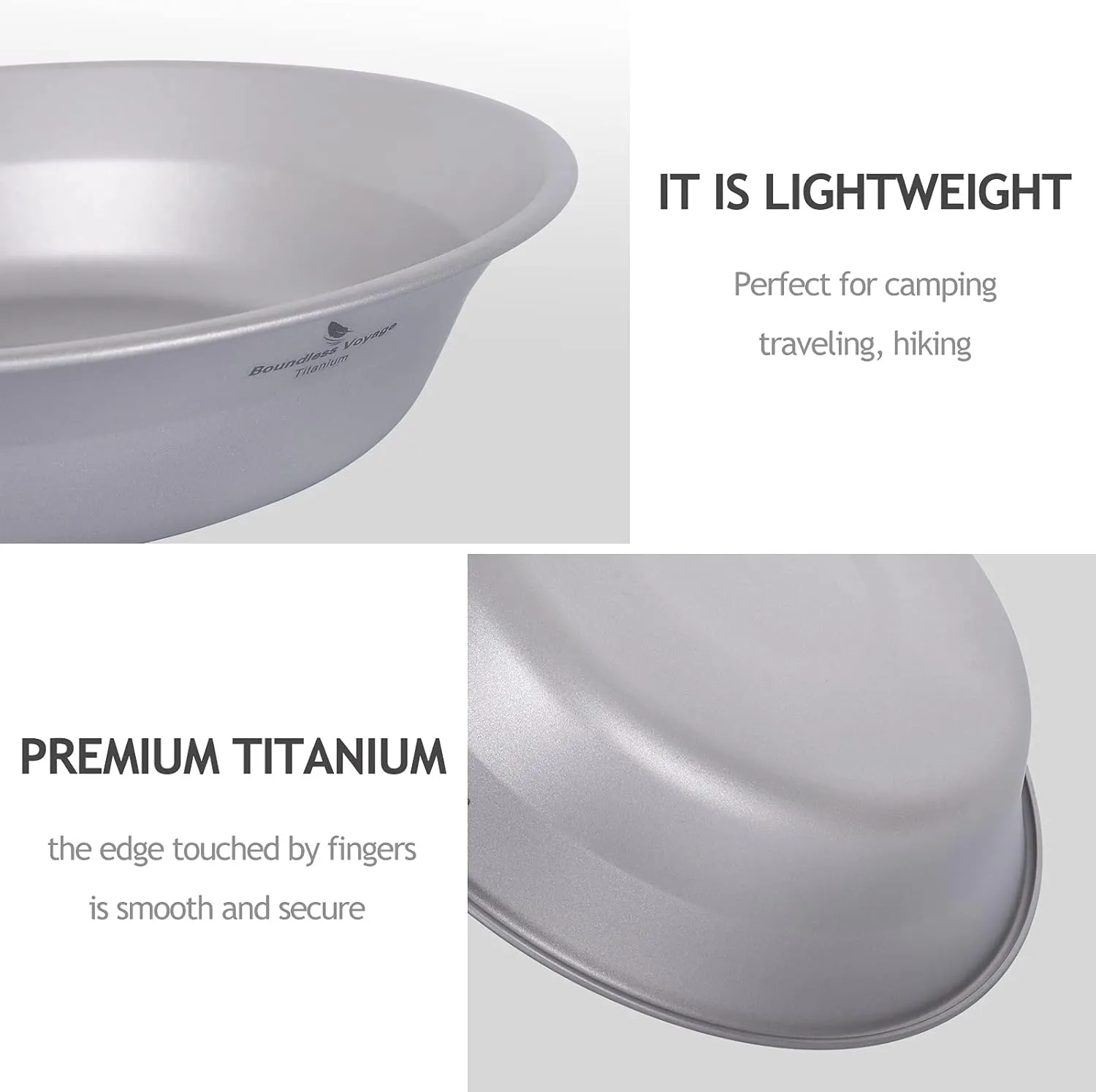 Boundless Voyage Ultralight Titanium Bowl Pan Plate Dish with Carry Bag Outdoor Camping Portable Tableware Cookware (2 Pcs Set (Shallow Bowl Plate))