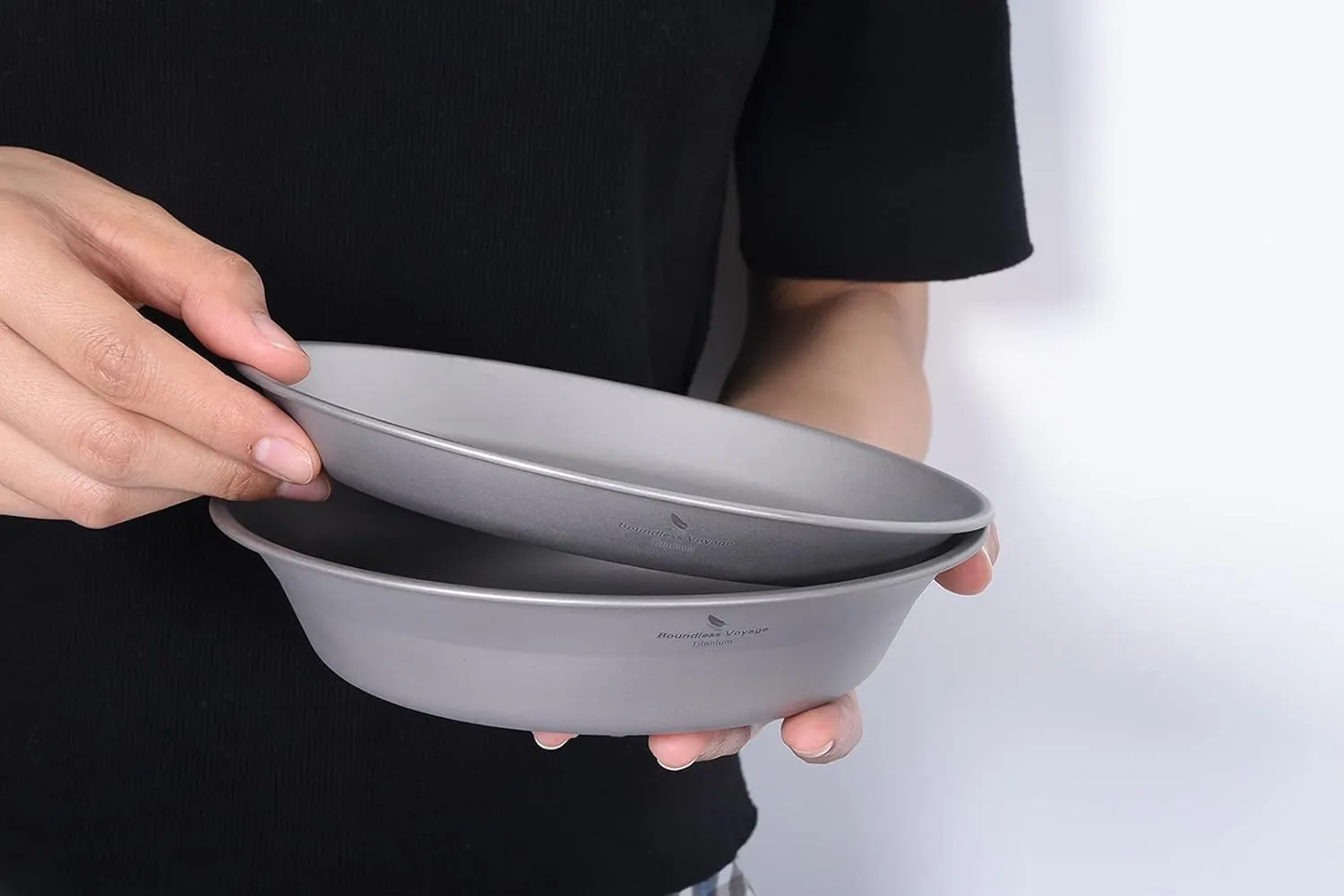Boundless Voyage Ultralight Titanium Bowl Pan Plate Dish with Carry Bag Outdoor Camping Portable Tableware Cookware (2 Pcs Set (Shallow Bowl Plate))