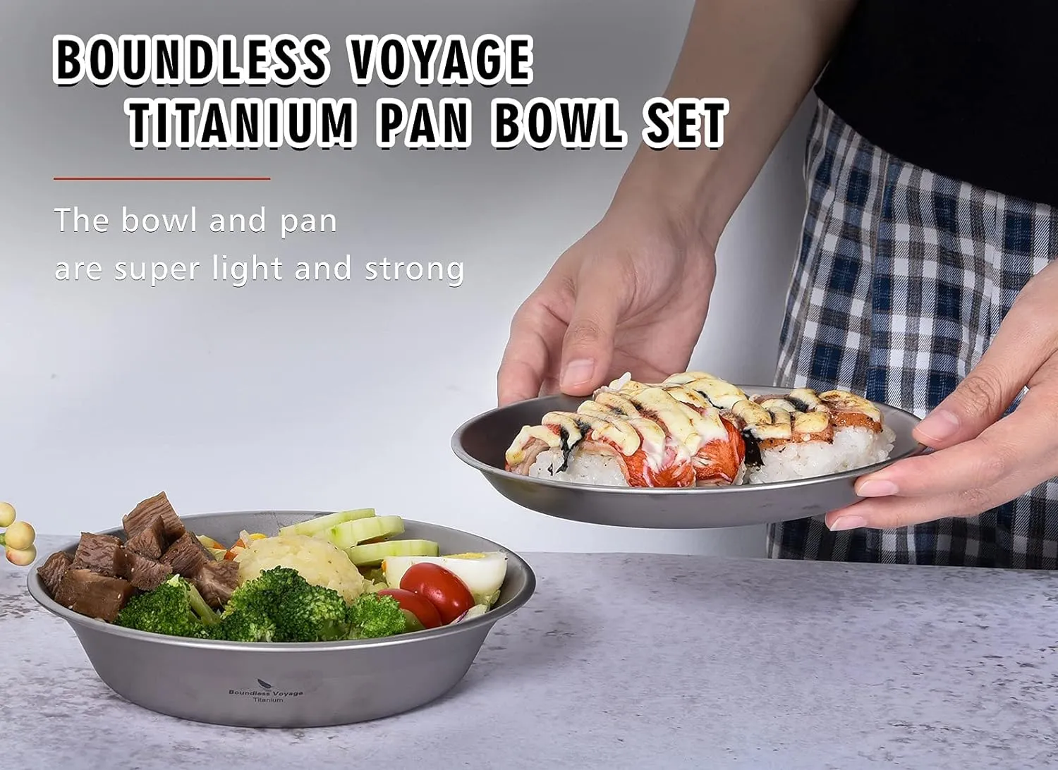 Boundless Voyage Ultralight Titanium Bowl Pan Plate Dish with Carry Bag Outdoor Camping Portable Tableware Cookware (2 Pcs Set (Shallow Bowl Plate))