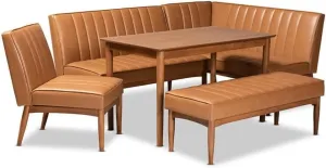 BOWERY HILL Tan and Brown Finished Wood 5-Piece Dining Nook Set
