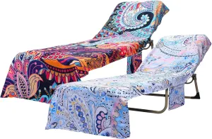 Boyiee 2 Pcs Bohemia Lounge Chair Cover with Side Pockets Beach Chair Cover Microfiber Pool Chaise Towel Thick and Quick Dry for Outdoor Beach Garden Sunbathing 82. 7 x 28. 7 Inches