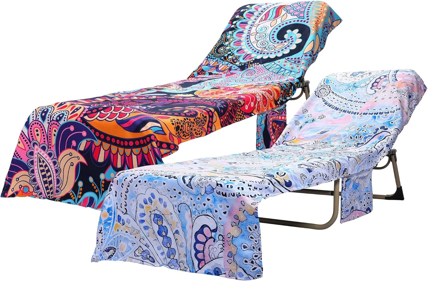 Boyiee 2 Pcs Bohemia Lounge Chair Cover with Side Pockets Beach Chair Cover Microfiber Pool Chaise Towel Thick and Quick Dry for Outdoor Beach Garden Sunbathing 82. 7 x 28. 7 Inches