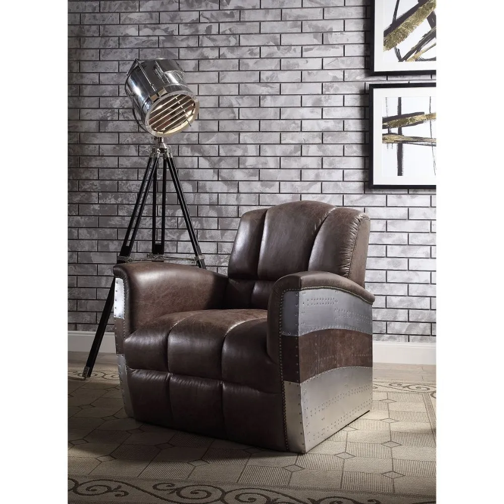 Brancaster - Accent Chair - Retro Brown Top Grain Leather & Aluminum - 35"