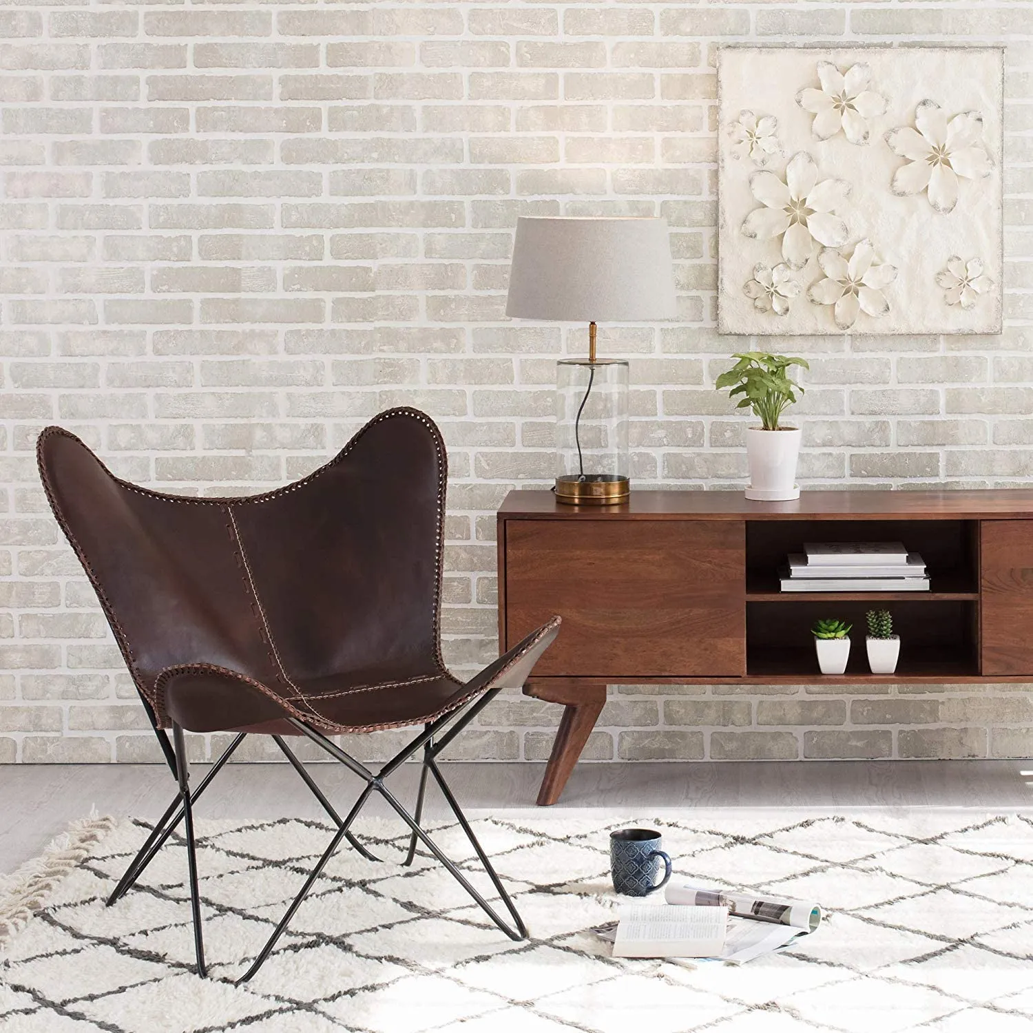 Brown Leather arm Chair Star Butterfly Leather Butterfly Chair Home Decor -ONLY Cover (Brown)