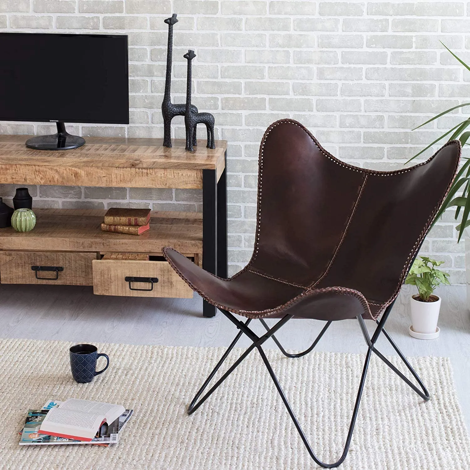 Brown Leather arm Chair Star Butterfly Leather Butterfly Chair Home Decor -ONLY Cover (Brown)