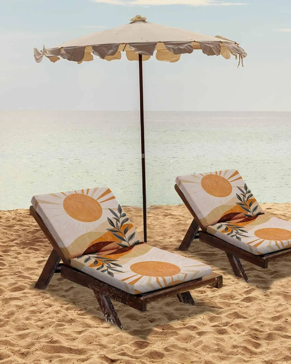 Brown Outdoor Cushion Chair Cover Set of 2 - Waterproof Couch Seat Covers, Modern Abstract Art Summer Botanical Aesthetics Patio Furniture Protector Cushions Slipcovers for Sofa/RV, 24"x24"x4"