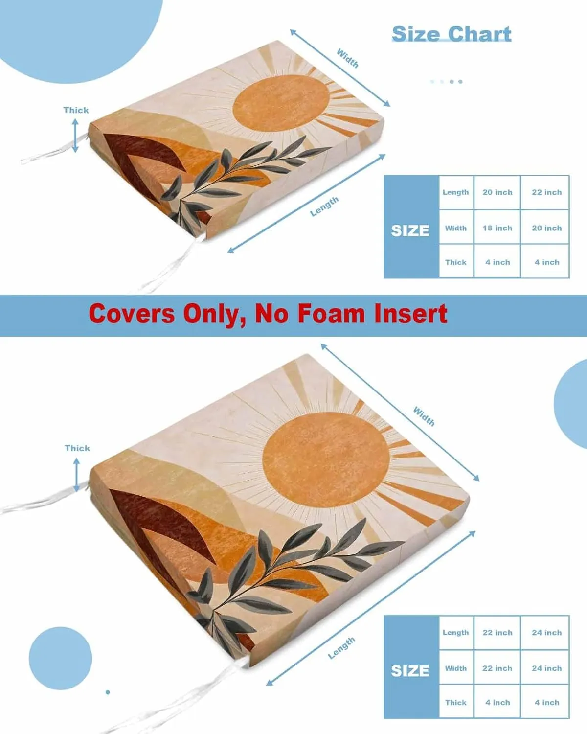 Brown Outdoor Cushion Chair Cover Set of 2 - Waterproof Couch Seat Covers, Modern Abstract Art Summer Botanical Aesthetics Patio Furniture Protector Cushions Slipcovers for Sofa/RV, 24"x24"x4"
