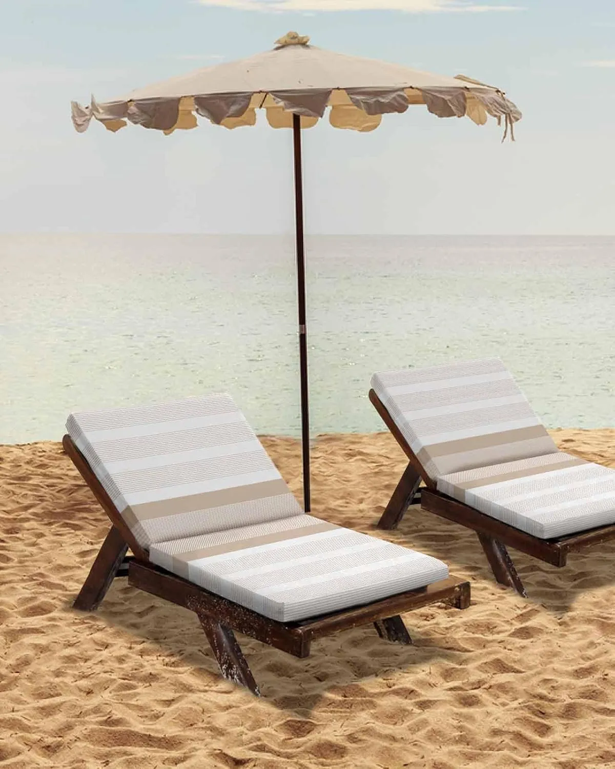 Brown Stripe Outdoor Cushion Chair Cover Set of 2 - Waterproof Couch Seat Covers, Modern Rustic Horizontal Brown Striped Patio Furniture Protector Cushions Slipcovers for Sofa/RV, 24"x24"x4"