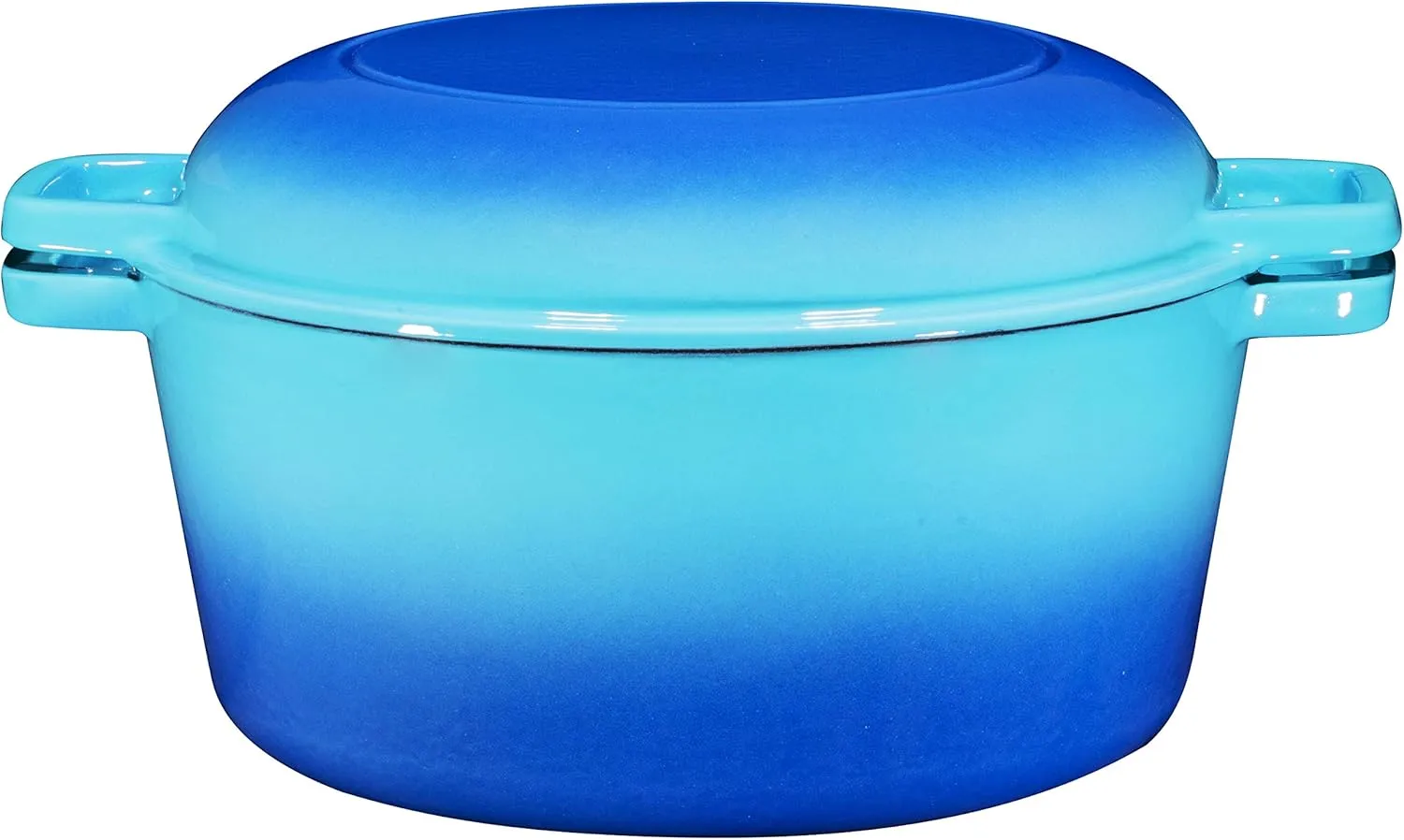 Bruntmor 2-in-1 Enamel Cast Iron Dutch Oven With Handles - Crock Pot Caribbean Blue Cast Iron pot with Skillet lid - All-in-One Cookware Braising Pan for Casserole Dish - 5 Quart, Caribbean Blue