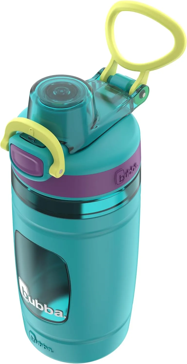 Bubba Kids Flo Silicone Sleeve and Wide Mouth, 16oz, 2-Pack Water Bottle, Medium, Scuba; Grape