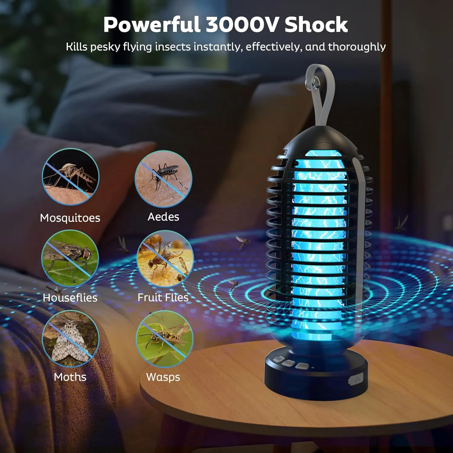 Bug Zapper Outdoor, Mosquito Zapper Indoor Electric Fly Zapper Rechargeable Mosquito Killer with Color Changing LED Lights, Auto On/Off, 4000mAh Fly Trap for Home Backyard, Patio, Camping