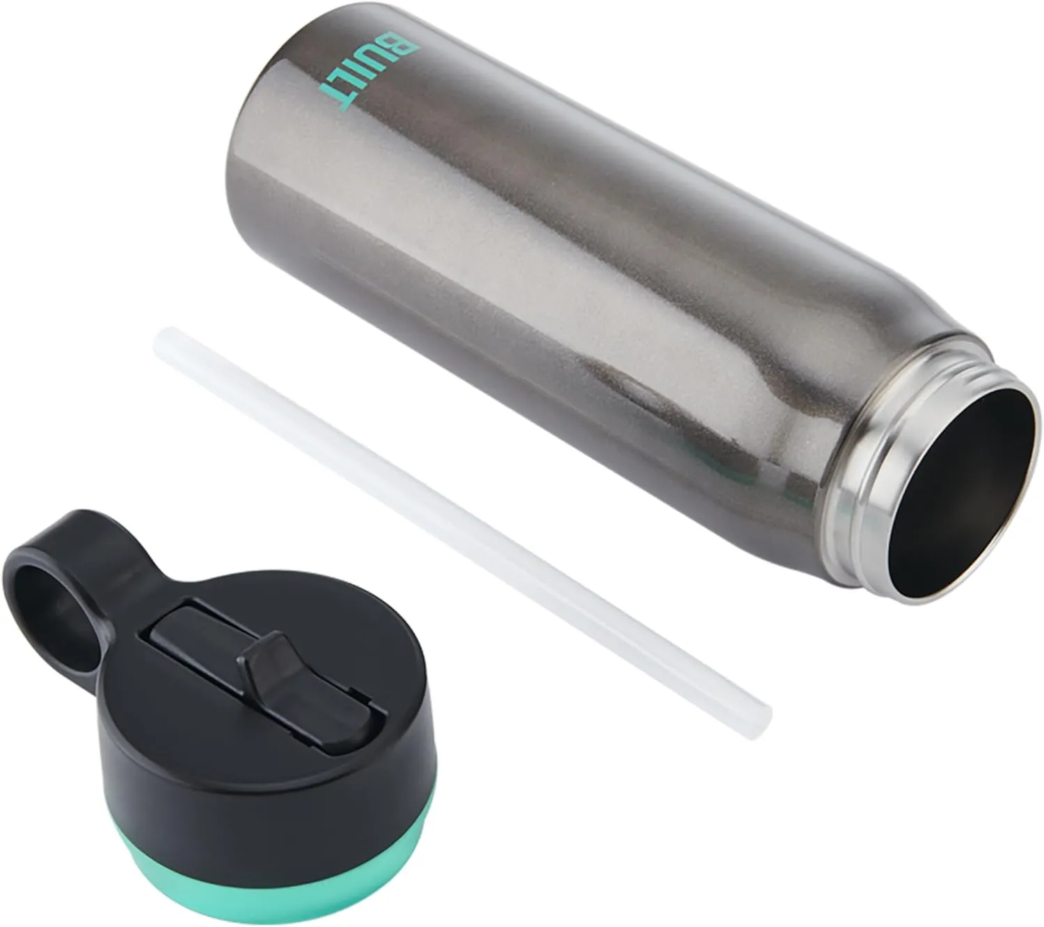 BUILT 20 fl oz Double-Walled Stainless Steel Wide Mouth Cascade Bottle, Straw Lid Spill-resistant Travel Cup with Rubber Grip Keep Drinks Cold Hot for Home Travel