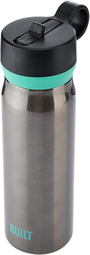 BUILT 20 fl oz Double-Walled Stainless Steel Wide Mouth Cascade Bottle, Straw Lid Spill-resistant Travel Cup with Rubber Grip Keep Drinks Cold Hot for Home Travel