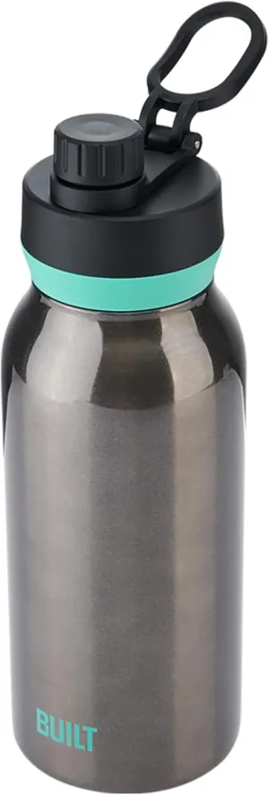 BUILT 32 fl oz Double-Walled Stainless Steel Wide Mouth Cascade Bottle, Chug Lid Spill-resistant Travel Cup with Rubber Grip Keep Drinks Cold Hot for Home Travel