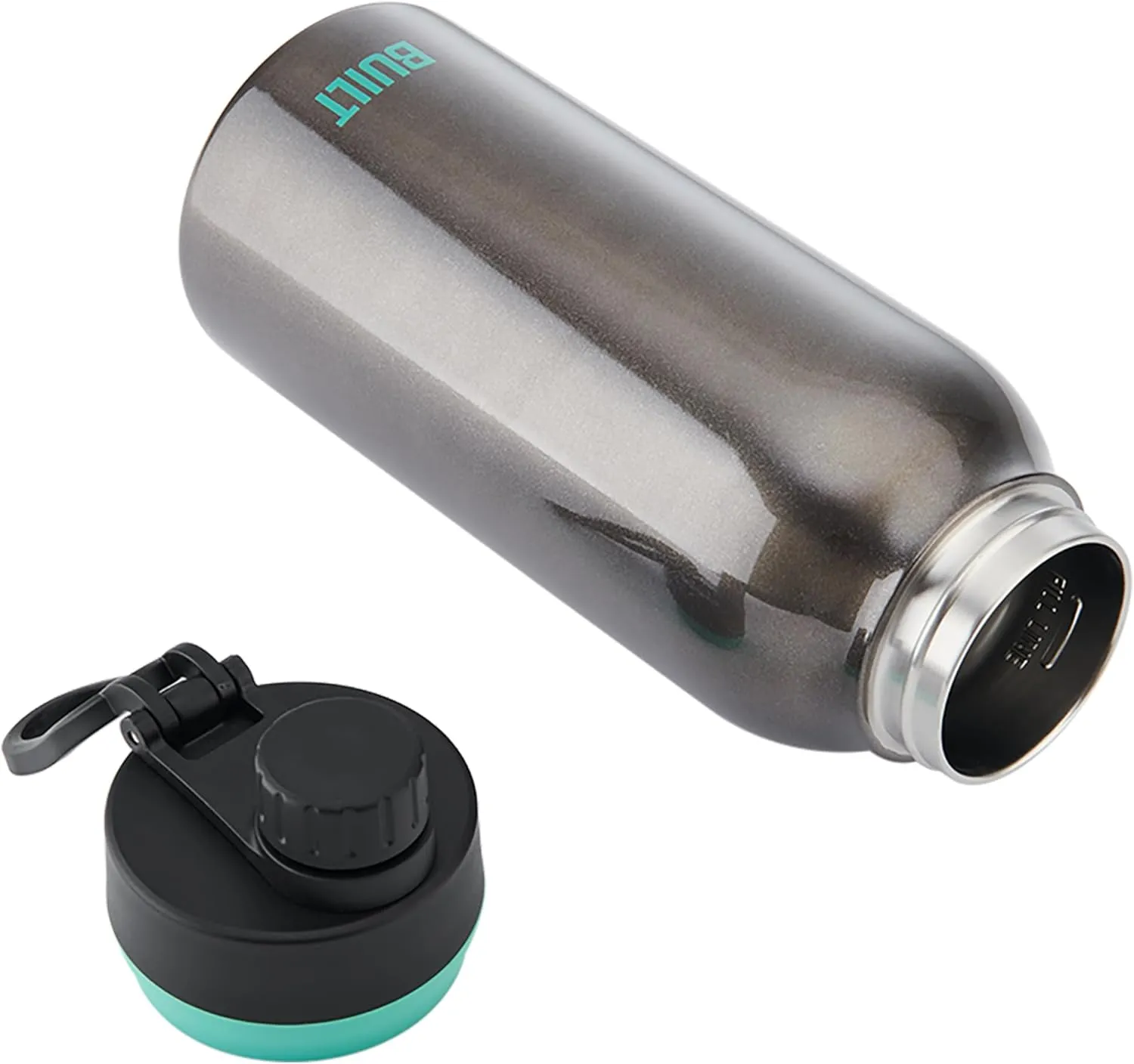 BUILT 32 fl oz Double-Walled Stainless Steel Wide Mouth Cascade Bottle, Chug Lid Spill-resistant Travel Cup with Rubber Grip Keep Drinks Cold Hot for Home Travel