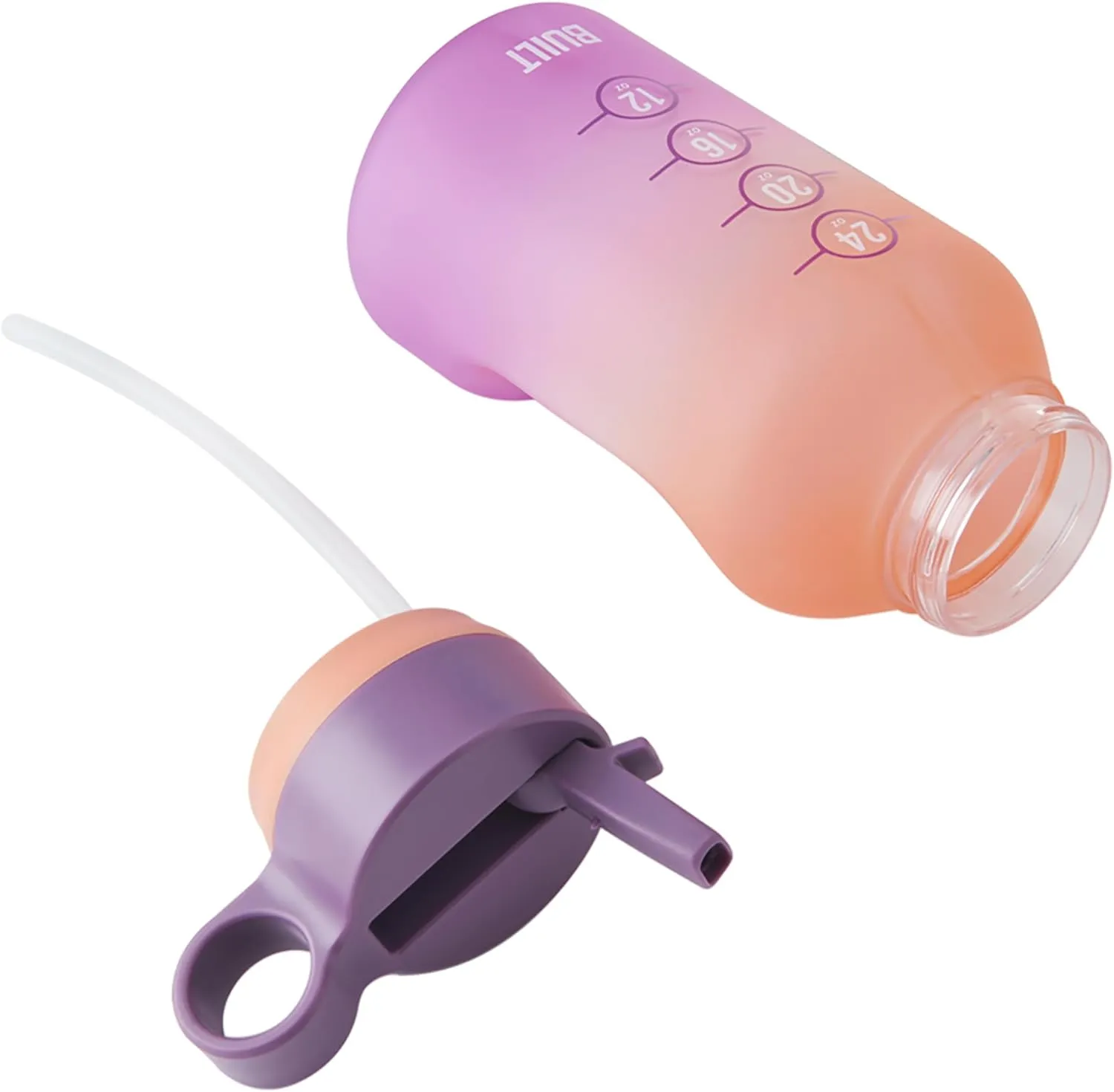 Built 32oz Single-Walled Motivational Bottle with Straw Lid, Purple Sunset, Spill Resistant Travel Cup Keep Drinks Cold for Travel