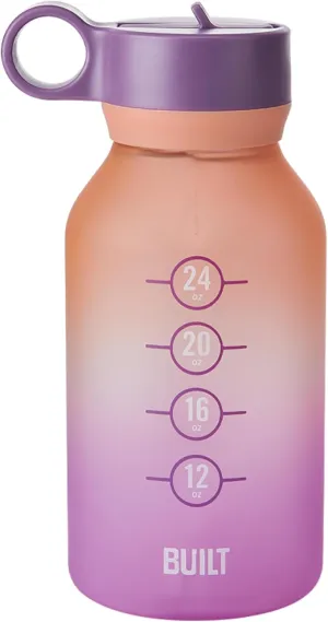 Built 32oz Single-Walled Motivational Bottle with Straw Lid, Purple Sunset, Spill Resistant Travel Cup Keep Drinks Cold for Travel