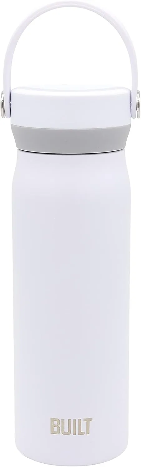 BUILT Cascade Double Wall Vacuum Insulated Stainless Steel Wide Mouth Water Bottle with Comfort Grip and Carry Handle Lid, 20 ounces